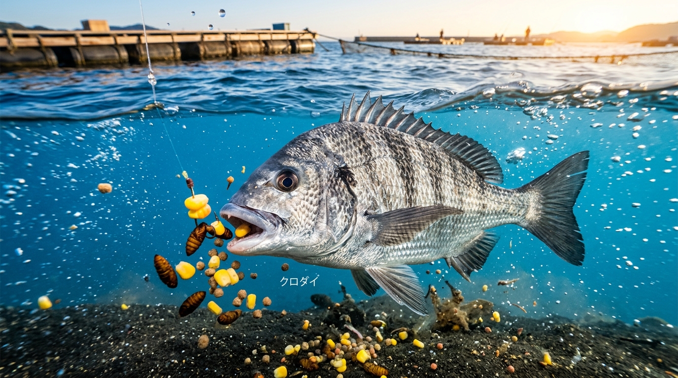 【理屈】クロダイの「雑食性」を科学する：なぜサナギ、コーン、スイカが効くのか？