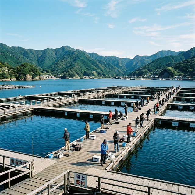 海上釣り堀で釣りを楽しむ風景