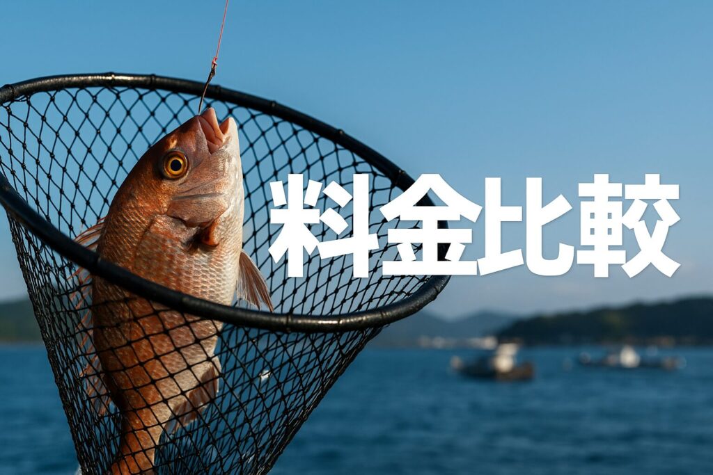 海上釣り堀の料金比較、全国ランキングTOP10を紹介。料金重視だけでなく、コスパや大物体験を加味したランキング。画像には大きなマダイがいる。