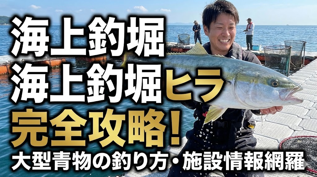 海上釣り堀におけるヒラマサ攻略記事。ヒラマサを手にもつ男性。