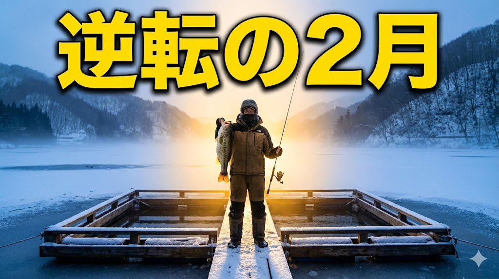 逆転の2月を象徴する画像。厳寒期で雪にまみれても魚を手にする男性がいる。